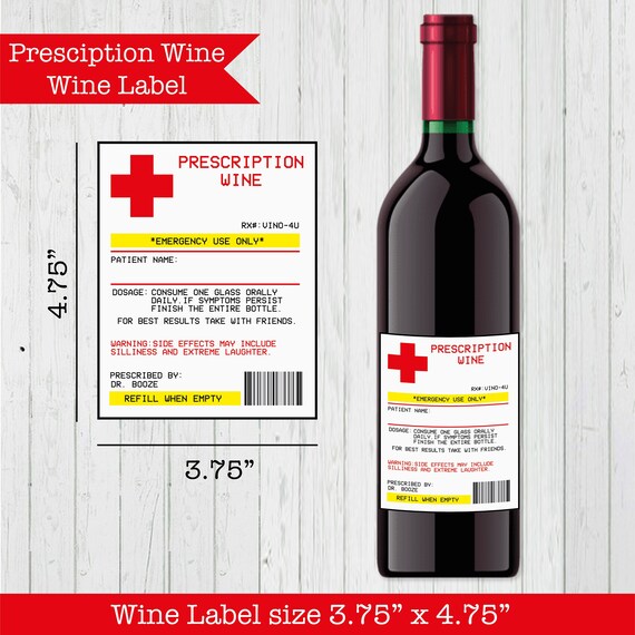 Prescription Wine Bottle Labels RX Wine Label Gift for Him Etsy