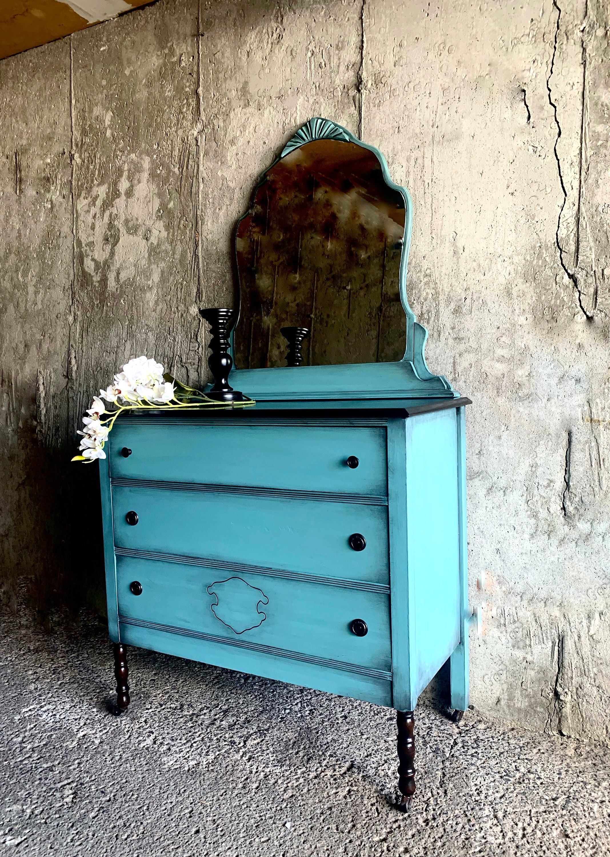 Custom Painted Antique Dresser with Mirror Etsy