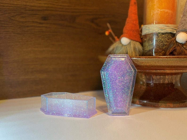 Storage Box Trinket Box Frozen Lavender and Blue Ice Resin Coffin Box Trinket Tray Jewelry Dish