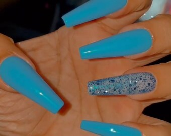 Blue Glitter Nails Etsy Blue Glitter Nails Etsy