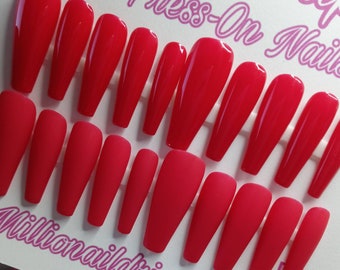 Red, Press On Nails, Trendy Nails, Matte, Glossy