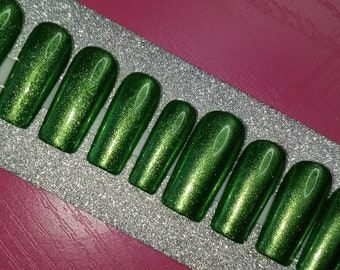 Green, Galaxy, Press On Nails, Glitter, Christmas, Trendy Nails