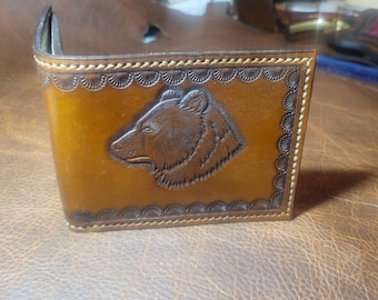 Handmade, Hand-Tooled, Leather, Bifold Wallet, Bear