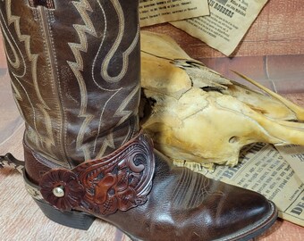 Handmade, Hand Tooled, Leather Spur Straps, Western, Floral