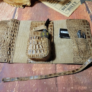Handmade Crocodile print leather pipe roll, handmade leather pipe bag, leather pipe carrier, leather tobacco bag, leather tobacco case,