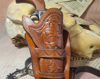 Handmade, Hand Tooled Leather Cheyenne Style Holster for Colt, Ruger, Smith and Wesson, Cowboy Action Shooting