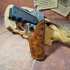 Handmade leather holster, Tom Threepersons style, 1911, quickdraw, hand tooled, .45 Western, Cowboy