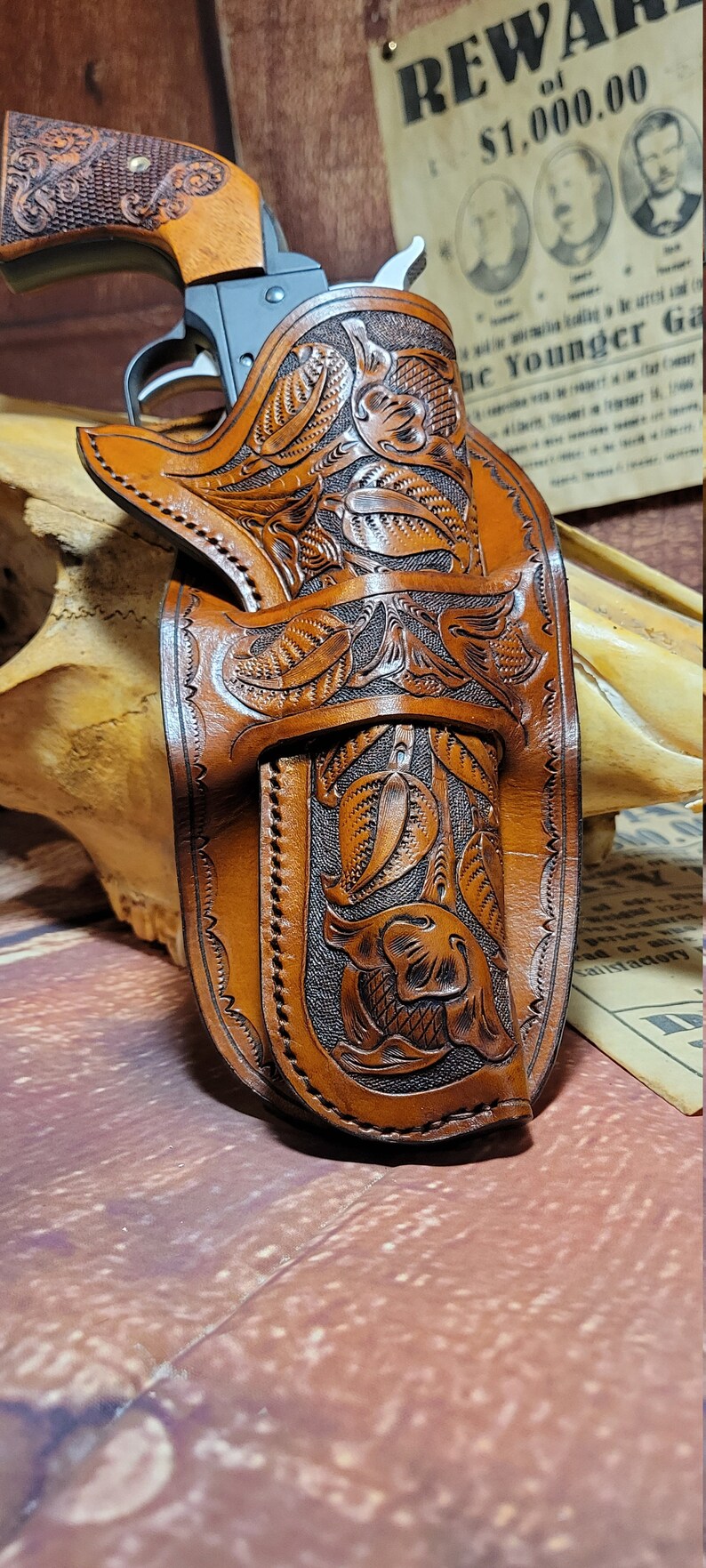 Mexican loop holster for Ruger Wrangler or Heritage Rough Rider 5.5" or shorter barrel image 4
