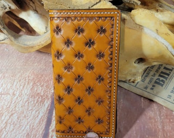 Handmade, hand tooled  Quilted-Look, Western Roper Wallet, Cowboy Wallet, Long Wallet, Tall Wallet