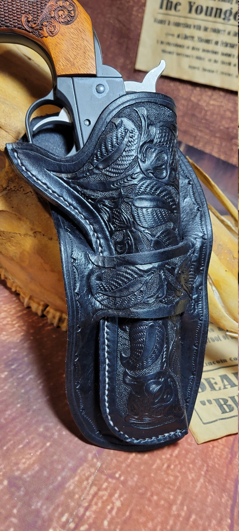 Mexican loop holster for Ruger Wrangler or Heritage Rough Rider 5.5" or shorter barrel image 6