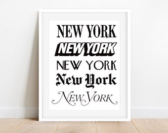 Impresión de periódico de tipografía de Nueva York