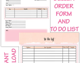 Formulario de pedido imprimible y lista de tareas pendientes para vendedores de Etsy - DESCARGA INSTANTÁNEA