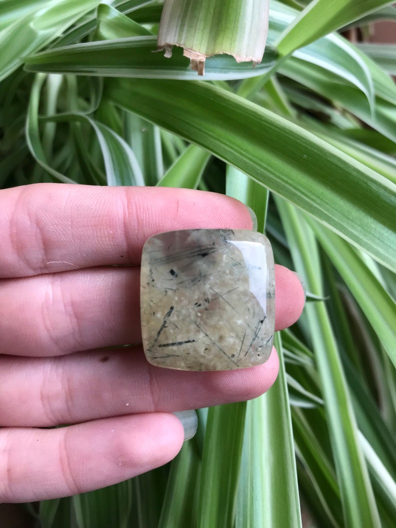 1Pc Large Rutilated Prehnite Cabochon Macrame /& Electroforming Prehnite with Epidote Inclusions Gemstone for Wirewrapping