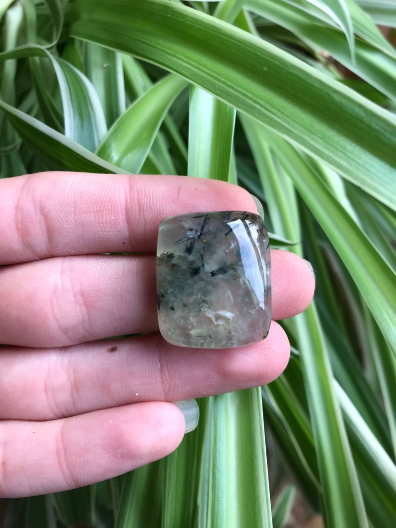 1Pc Large Rutilated Prehnite Cabochon Macrame /& Electroforming Prehnite with Epidote Inclusions Gemstone for Wirewrapping