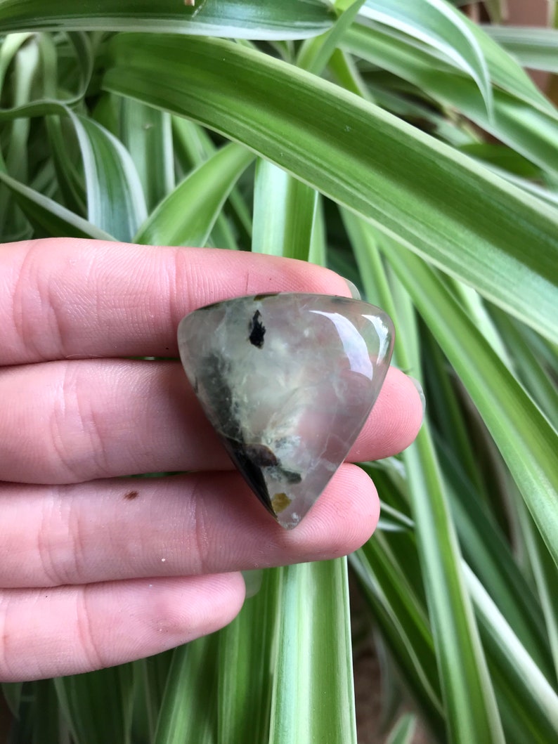 1Pc Large Rutilated Prehnite Cabochon Macrame /& Electroforming Prehnite with Epidote Inclusions Gemstone for Wirewrapping
