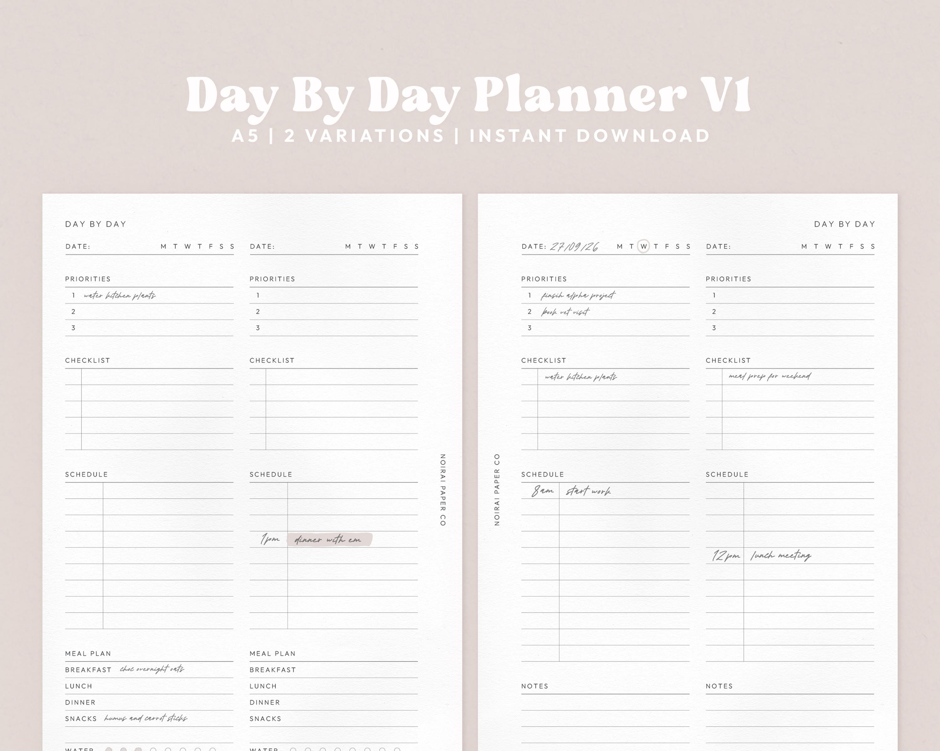 Day by Day Planner V1 A5 Printable and Digital PDF Files 2 Minimalist