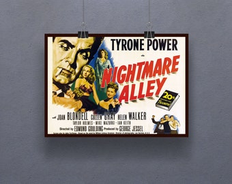 Nightmare Alley (1947) Poster Film Noir Wall Decor Print Tyrone Power, Joan Blondell, Coleen Gray, and Helen Walker Art Gift