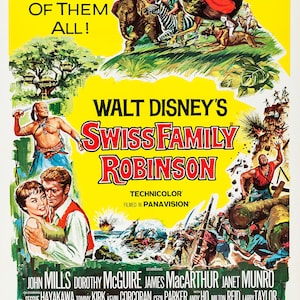 Swiss Family Robinson (1960) Poster American Adventure Film Wall John ...