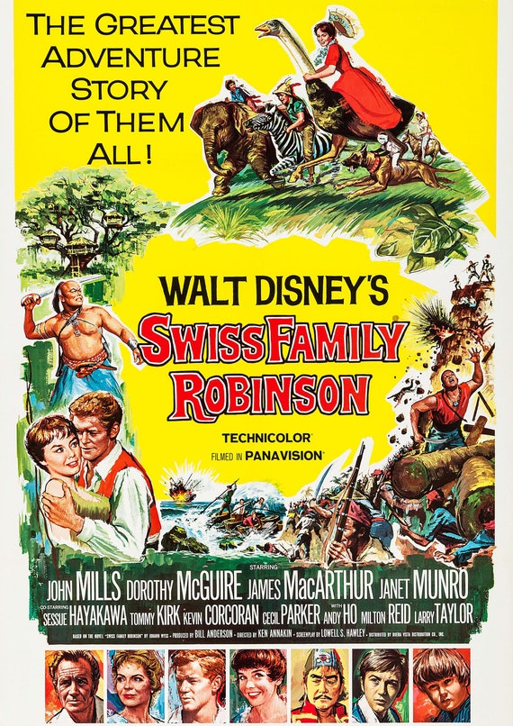 Swiss Family Robinson (1960) Poster American Adventure Film Wall