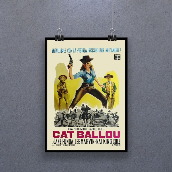 Cat Ballou (1965) Poster Western Comedy Film Jane Fonda and Lee Marvin Wall Decor Art Gift