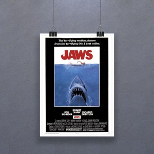 Jaws (1975) Poster Spielberg Great White Shark Fisherman Horror Cinema Print Art Gift