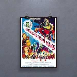 Invaders from Mars (1953) Poster American SuperCinecolor Science Fiction Film Wall Decor Jimmy Hunt Helena Carter Print Gift