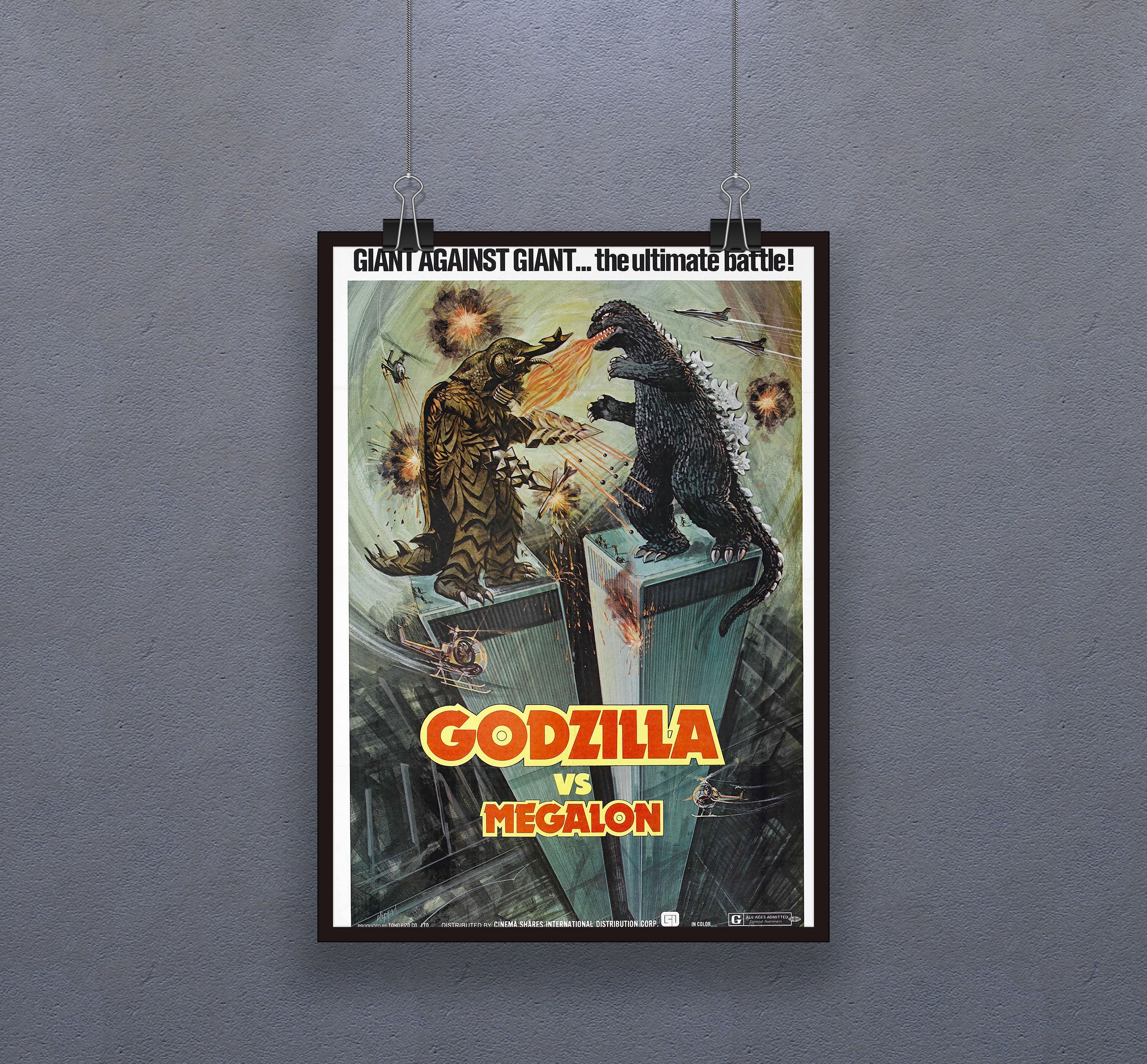 Godzilla Vs. Megalon (1973) Poster Japanese Kaiju Film Wall