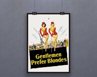 Gentlemen Prefer Blondes (1953) Poster American Musical Comedy Film Movie Retro Romantic Comedy Jane Russell Marilyn MonroePrint Art Gift