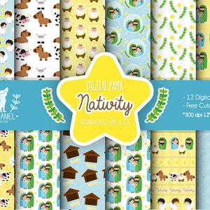Nativity digital paper, FREE nativity cutout sheet, nativity background, nativity pattern, Nativity scene digital paper, Nativity printable