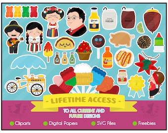 Meksykańskie ilustracje, pakiet clipartów SVG, licencja komercyjna (pliki cyfrowe)