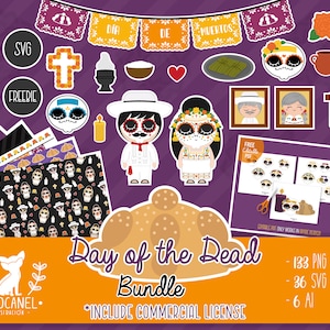 Dag van de Doden-bundel met commerciële licentie, Dag van de Doden clipart, Dag van de Doden SVG, Dia de muertos, Pan de muertos, Merida clipart