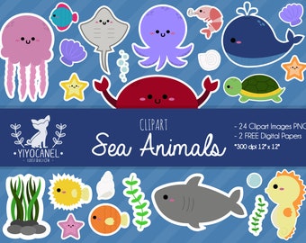 sea animals clipart, under the sea clipart, FREE sea animals digital paper, shark clipart, turtle clipart, ocean image png, instant download