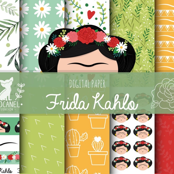 frida kahlo digital paper, FREE frida kahlo printable box, mexican digital paper, frida kahlo background. Frida kahlo pattern, mexican art