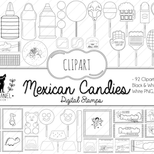 Caramelos mexicanos sellos digitales, clipart de caramelo mexicano, sellos digitales de caramelos mexicanos, página para colorear, caramelos mexicanos en blanco y negro, mexicano