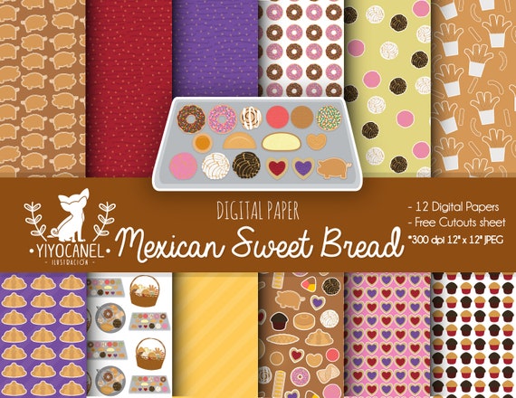 mexican bread digital paper, FREE bread cutouts sheet , FREE Mexican bread name sheet, pan dulce papel digital, Mexican food paper
