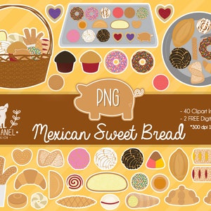 Mexican sweet bread clipart, FREE mexican bread digital paper, FREE bread name sheet, pan dulce, Mexican food clipart, concha clipart