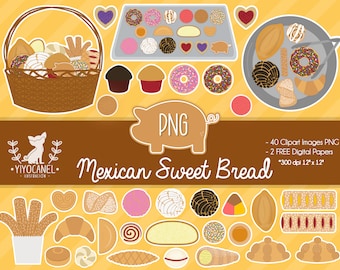 Mexikanisches süßes Brot Clipart, Pan Dulce PNG, digitale Papiere
