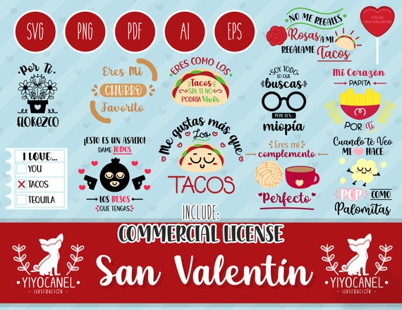 Mexican Valentines SVG Bundle, Spanish Quotes (Commercial License)