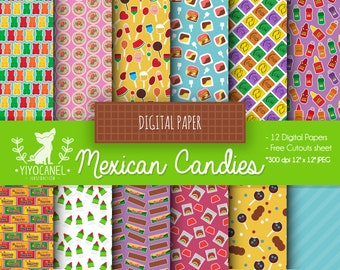 Mexican candy digital paper, FREE Mexican candy cutout sheet, Mexican candy, Mexican candy background, Mexican candy pattern