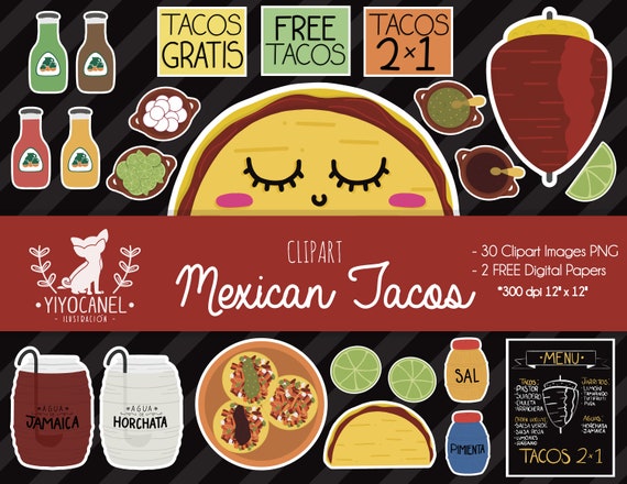 tacos clipart, FREE mexican tacos digital paper, tacos png 300 dpi, transparent background, mexican food clipart, jamaica, horchata