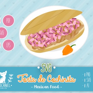 Torta de cochinita svg, Mexican cuisine svg, Mexican dishes svg, Yucatan food clipart, Mexican traditional food svg, Mexican torta svg