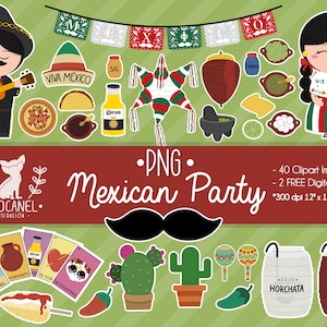 Cinco de mayo clipart, Mexican party clipart, Mexican digital paper, Mexican png, Mexican food clipart, Agua de jamaica png, Tacos clipart