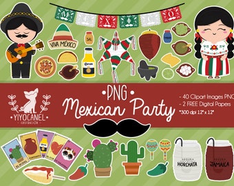 Mexikanische Party Clipart, Cinco de Mayo PNG, Essen, Tacos (Digitaler Download)