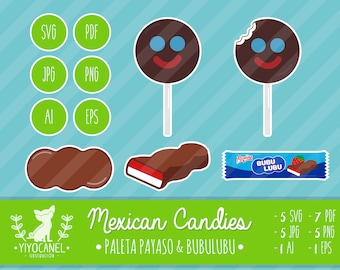 Mexican Candy Clipart, Paleta Payaso, Bubulubu (svg, png, jpg, pdf)