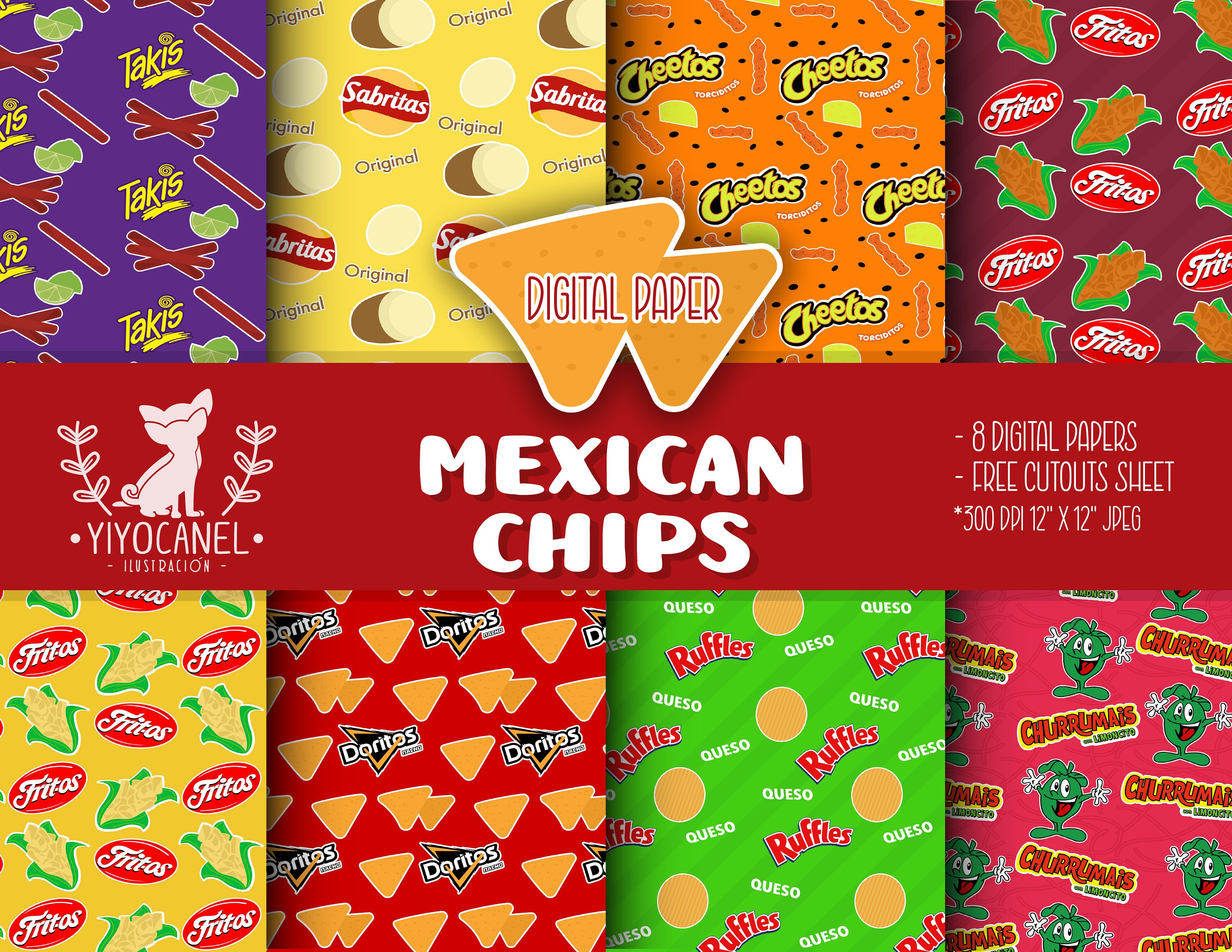 Mexican Chips Digital Paper Chips Seamless Mexican Pattern Etsy