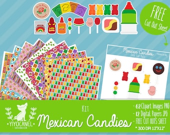 Clipart de bonbons mexicains, kit de papier numérique (PNG, JPG, découpe)