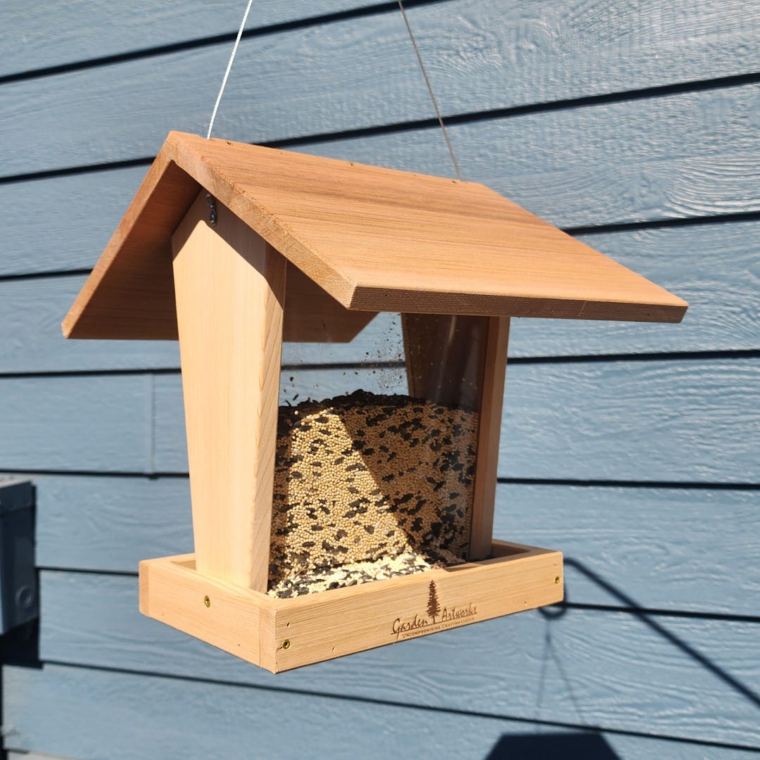 Handcrafted Cedar Hopper Bird Feeder: Extra-large Roof, Acrylic Panels ...