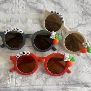 Floral Daisy Girls Personalized Name Premium UV Protection Sunglasses Toddlers Kids Babies Birthday Gift With Leather Case Goody Bag Easter