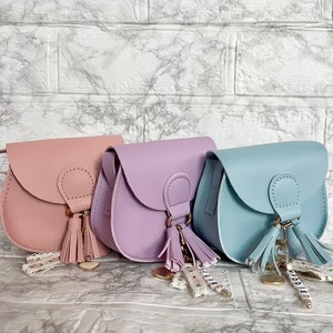 Girls Personalized Leather Tassel Handbag Crossbody Bag Kids First Purse Baby Birthday Baby Shower Flower Girl Easter Basket Gift
