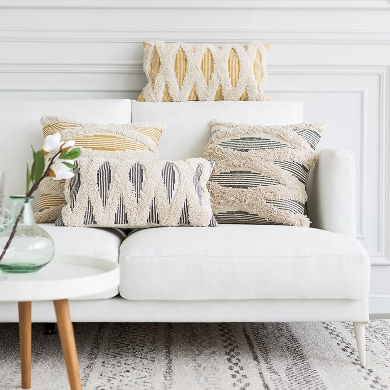 Tufted Yellow Gray Throw Decorative Pillow Covers Etsy